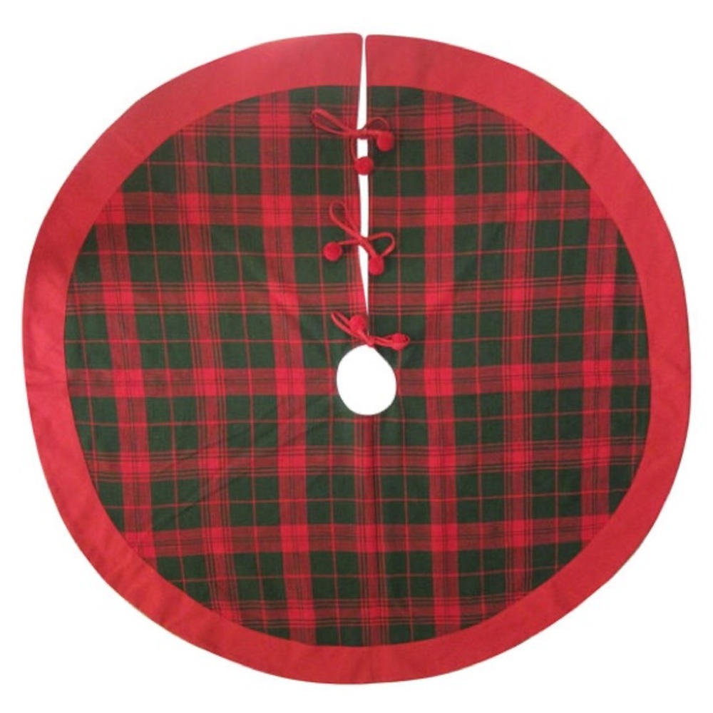 Place & Time Christmas 48in Round Tree Skirt - Green & Red Plaid